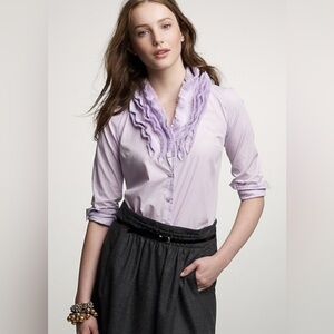 J. CREW - Elizabeth Black Ruffled Button Up Long Sleeve Blouse Size 0
